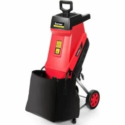 COSTWAY Broyeur De Jardin Électrique 2400W Broyeur Végétaux Et Branches Avec Bac De Ramassage De Déchets 45L Et Roues En PP Ø 17,5CM Lame En Acier Diamètre De Broyage Jusqu’à 45MM Rouge