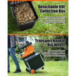 TOPSHAK WS2 Broyeur De Jardin électrique 2800W Déchiqueteuse à Bois 45MM Diamètre De Coupe Maximum 60L Broyeur De Branche De Plante Avec Roues -Broyeur Magasin 63645907 5