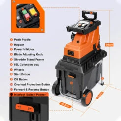 TOPSHAK WS1 Broyeur De Jardin électrique 2800W Déchiqueteuse à Bois 45MM Diamètre De Coupe Maximum 55L Broyeur De Branche De Plante Avec Roues -Broyeur Magasin 63645995 4