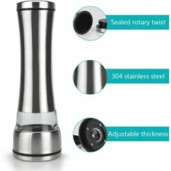 PESCE 2 Pcs Moulin À Sel Et À Poivre Moulin Broyeur Réglable Moulin En Céramique Mécanisme 304 En Acier Inoxydable Brossé Acrylique Corps Sel Et Poivre Shakers Pour Sel, Poivre, Herbes Séchées, Épices -Broyeur Magasin 64521709 4